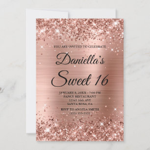 Roos Gold Glitter en Folie Sweet 16 Kaart