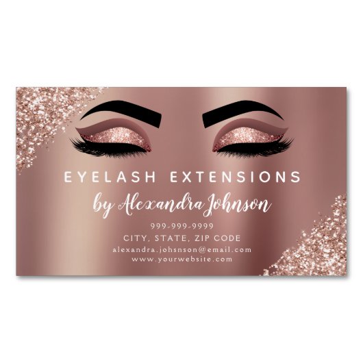 Roos Gold Glitter en Sparkle Eyelash Extension Magnetisch Visitekaartje (Voorkant)