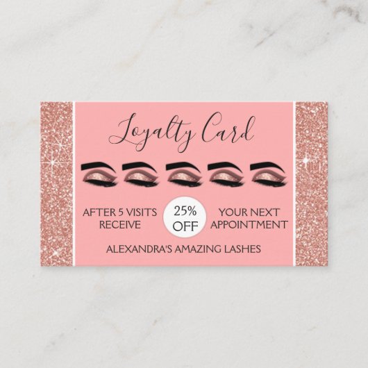Roos Gold Glitter en Sparkle Lashes Loyaliteit Klantenkaartje (Voorkant)
