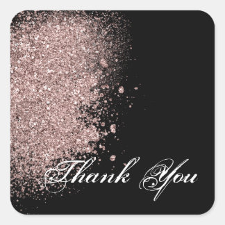 Roos Gold Glitter en Zwart Dank je Vierkante Sticker