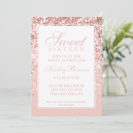 Roos Gold Glitter Fab Sweet Sixteen Kaart (Staand voorkant)