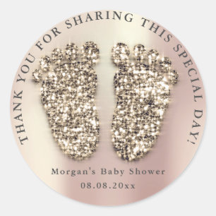 Roos Gold Glitter Feet Baby shower Favor Hartelijk Ronde Sticker