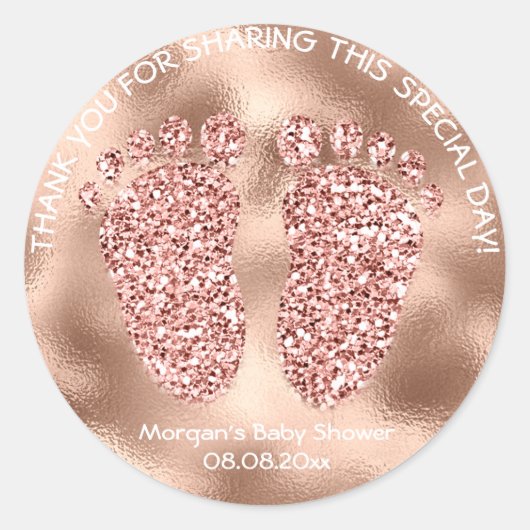 Roos Gold Glitter Feet Baby shower Favor Hartelijk Ronde Sticker (Voorkant)