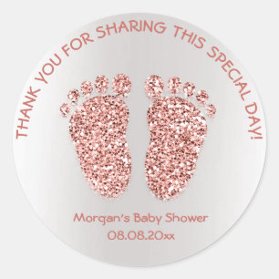 Roos Gold Glitter Feet Baby shower Favor Hartelijk Ronde Sticker