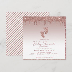 Roos Gold Glitter Feet Baby shower Invitation Kaart
