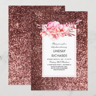 Roos Gold Glitter  Floral baby shower Kaart