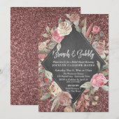 Roos Gold Glitter Floral Chalkboard Brunch Bubbly Kaart (Voorkant / Achterkant)