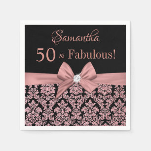 Roos Gold Glitter Floral Damask 50e verjaardag Servet