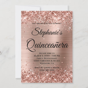 Roos Gold Glitter Folie Fancy Monogram Quinceañera Kaart