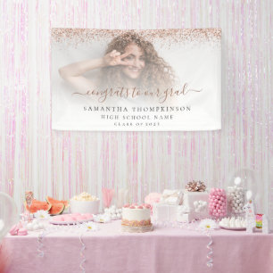 Roos Gold Glitter Fotoscript 2024 Afstuderen Spandoek