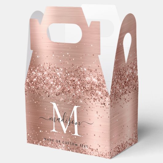 Roos Gold Glitter geborsteld Metaal Monogram Manus Bedankdoosjes (Geopend)