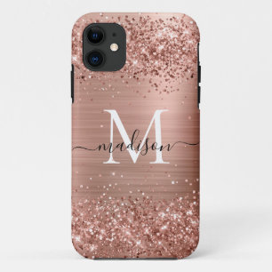 Roos Gold Glitter geborsteld Metaal Monogram Manus iPhone 11 Hoesje