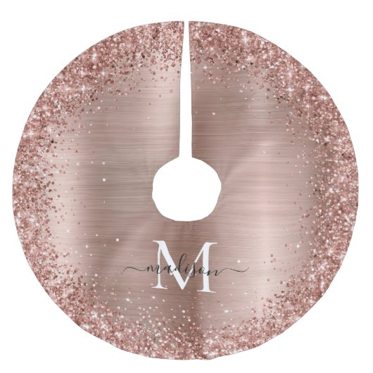 Roos Gold Glitter geborsteld Metaal Monogram Manus Kerstboom Rok (Voorkant)