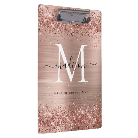 Roos Gold Glitter geborsteld Metaal Monogram Manus Klembord (Rechts)