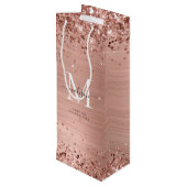 Roos Gold Glitter geborsteld Metaal Monogram Manus Wijn Cadeautas (Achterkant Gekanteld)