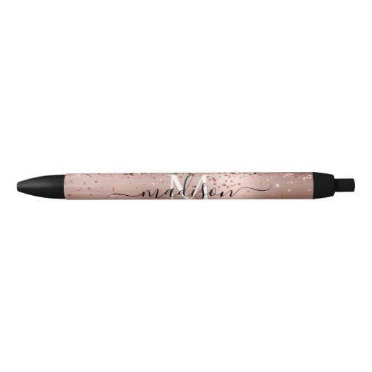 Roos Gold Glitter geborsteld Metaal Monogram Manus Zwarte Inkt Pen (Voorkant)