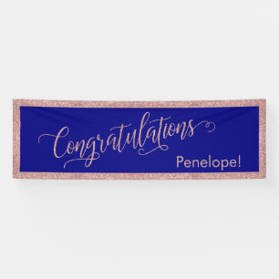 Roos Gold Glitter Gefeliciteerd Typografie Navy Spandoek