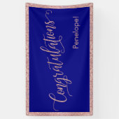 Roos Gold Glitter Gefeliciteerd Typografie Navy Spandoek (Verticaal)