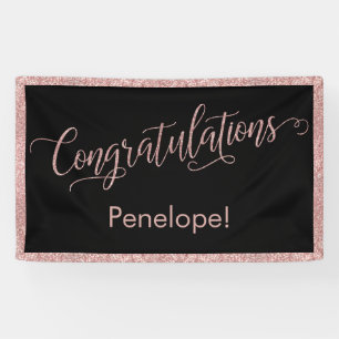 Roos Gold Glitter Gefeliciteerd Typografie Zwart Spandoek