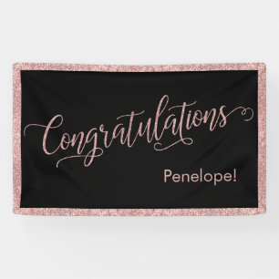 Roos Gold Glitter Gefeliciteerd Typografie Zwart Spandoek