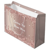 Roos Gold Glitter Gift Bag met aangepaste tekstnaa Groot Cadeauzakje (Voorkant Gekanteld)