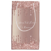 Roos Gold Glitter Gift Bag met aangepaste tekstnaa Klein Cadeauzakje (Voorkant)