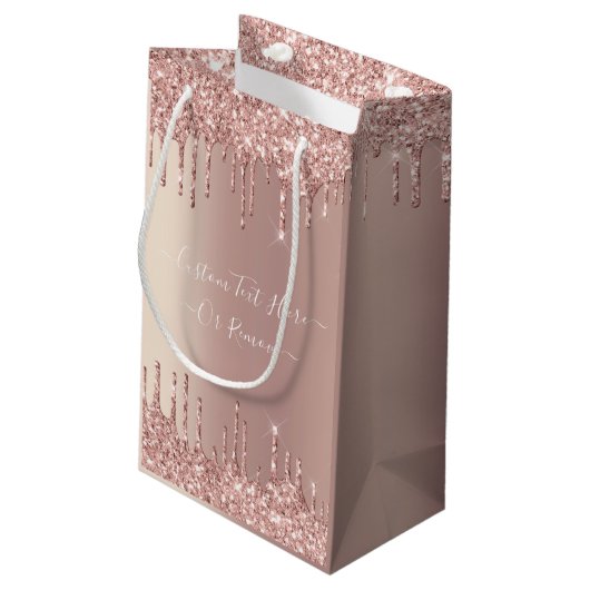 Roos Gold Glitter Gift Bag met aangepaste tekstnaa Klein Cadeauzakje (Achterkant Gekanteld)
