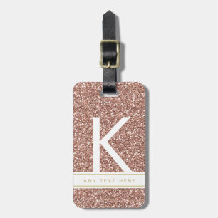 Roos Gold Glitter Girly Pink Modern Monogram Bagagelabel