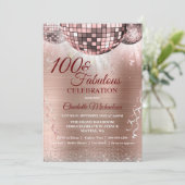 Roos Gold Glitter Glam 100th Birthday Disco Ball Kaart (Staand voorkant)