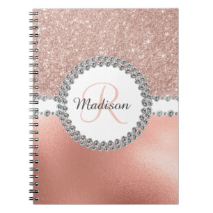 Roos Gold Glitter Glam Monogram Diamond Notitieboek