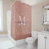 Roos Gold Glitter Glam Sparkle Monogram Script Douchegordijn (In situ)