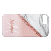 Roos Gold Glitter Gray Marble Girly Monogram Case-Mate iPhone Case (Achterkant (Horizontaal))