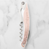 Roos Gold Glitter Handgeschreven Script Aangepaste Kurkentrekker (Voorkant)