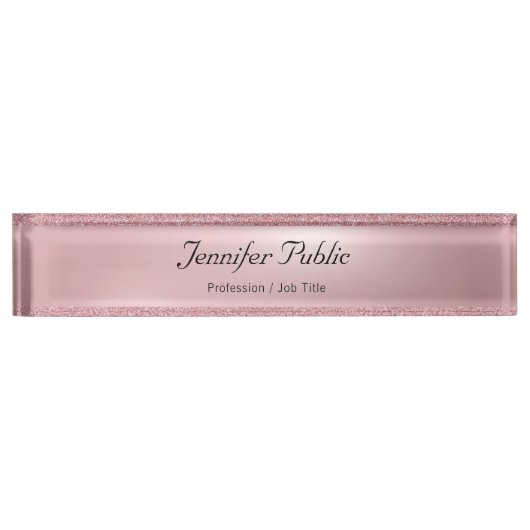 Roos Gold Glitter Handgeschreven script Creative Naambordje (Voorkant)