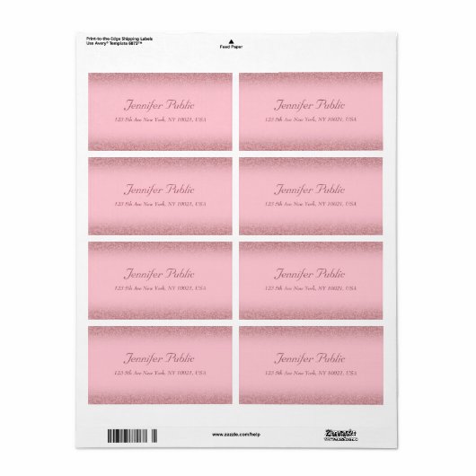 Roos Gold Glitter Handwriting Script Name Sjabloon Etiket (Full Sheet)