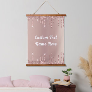 Roos Gold Glitter Hangtapijt en aangepaste tekst Hangend Wandkleed