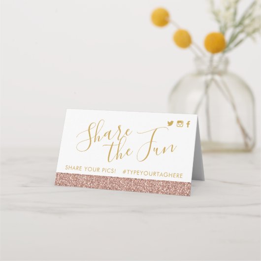 Roos Gold Glitter Hashtag Sociale minikaarten (Voorkant)
