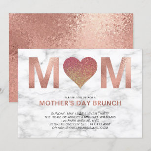 Roos Gold Glitter Heart Moederdag Brunch Kaart