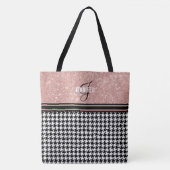 Roos Gold Glitter Houndstooth monogram naam Draagtas (Voorkant)