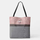 Roos Gold Glitter Houndstooth monogram naam Draagtas (Achterkant)