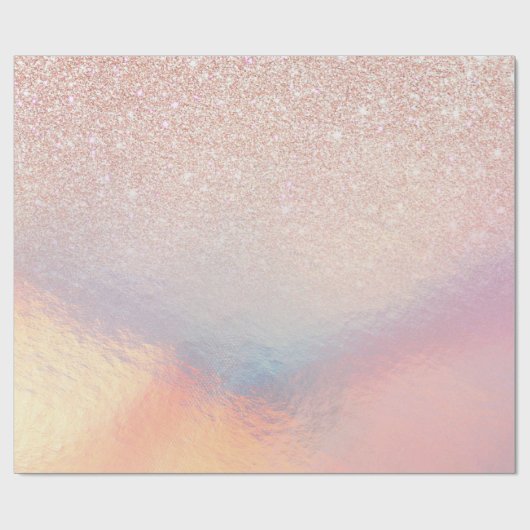 Roos Gold Glitter Iridescent Holographic Gradient Cadeaupapier (Vlak)