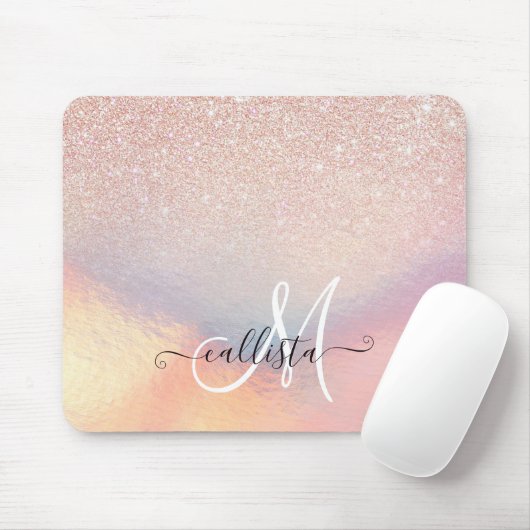 Roos Gold Glitter Iridescent Holographic Gradient Muismat (Met muis)