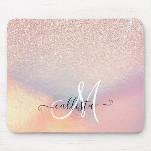 Roos Gold Glitter Iridescent Holographic Gradient Muismat (Voorkant)