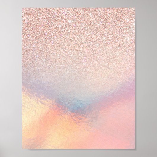 Roos Gold Glitter Iridescent Holographic Gradient Poster (Voorkant)
