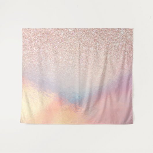 Roos Gold Glitter Iridescent Holographic Gradient Wandkleed (Voorkant (horizontaal))