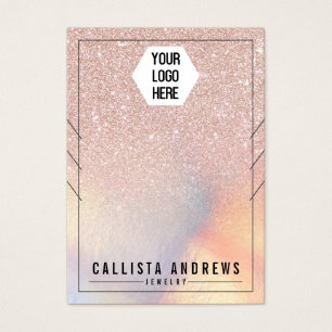 Roos Gold Glitter Iridescent Ketting display Visitekaartje