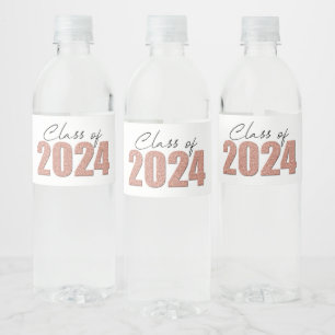 Roos Gold Glitter Klasse van 2024 Waterfles Etiket