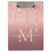 Roos Gold Glitter Klembord Aangepaste naam en lett (Voorkant)