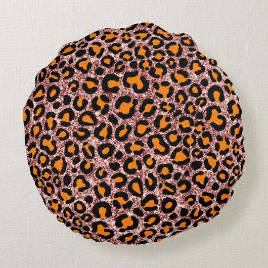Roos Gold Glitter Leopard Girly Cheetah Pattern Rond Kussen (Achterkant)