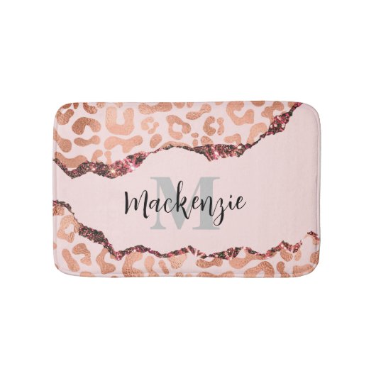 Roos Gold Glitter Leopard Print Badmat (Voorkant)